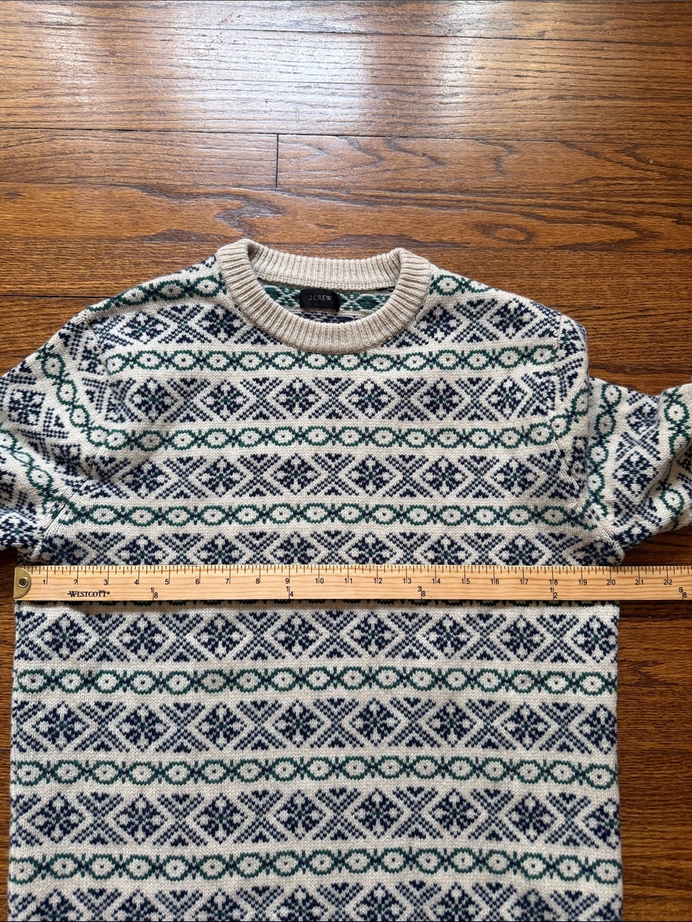 J.Crew Fair Isle Nordic Crewneck Sweater Cream Navy Green Wool Blend Size M - Picture 5 of 7